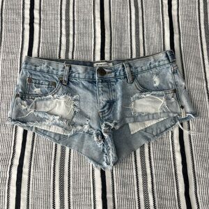 One Teaspoon Light Blue Ripped Jean Shorts